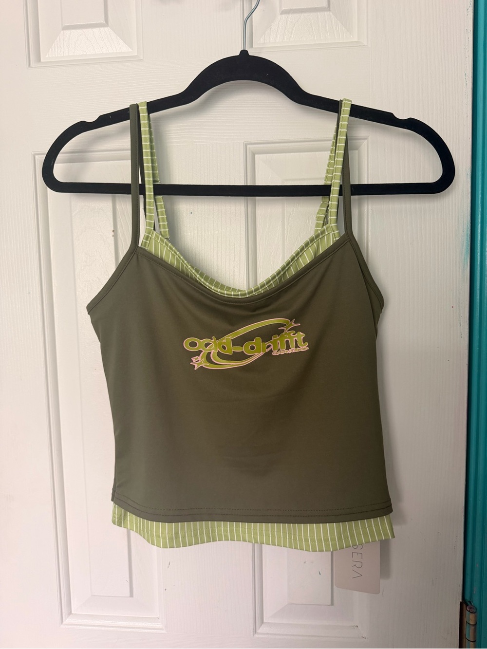 SHEIN Olive Green Double-Layer Tank with Lime Accents